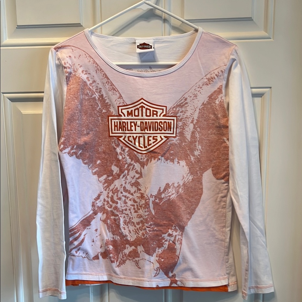 Harley-Davidson Orange and White Long Sleeve Top